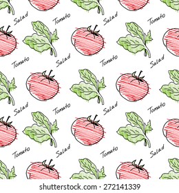 Hand drawn tomato pattern. Bright juicy vegetables. Easy simple outline style