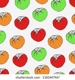 Hand drawn tomato. Seamless pattern. Vector illustration.