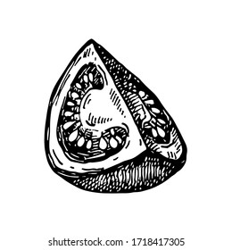 Hand drawn tomato. Vector illustration for restaurant menu design, farmers market and organic food store
