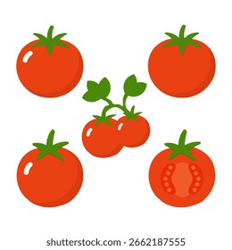 Silueta de conjunto de tomates dibujados a mano, Arte vectorial de verduras frescas, Vector de verduras, tomates a medias rodajas de Vector