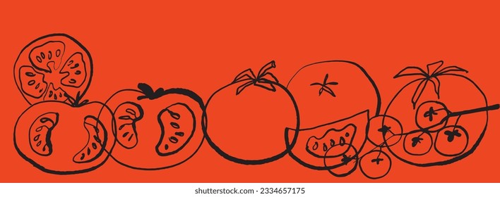 Hand drawn tomatos silhouette on green  background. Vector EPS 10 vector 