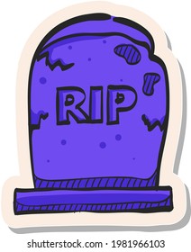 Hand drawn Tomb stone icon in sticker style vector illustration