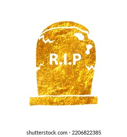Hand drawn tomb stone icon in gold foil texture vector illustration