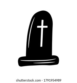 Hand drawn tombstone, grave isolated on a white background. Element for celebrating Halloween. Doodle, simple outline illustration. It can be used for decoration of textile, paper and other surfaces.