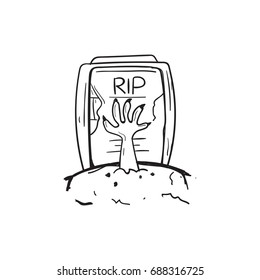 Hand drawn 
Tombstone with hands out of the grave. Halloween concept