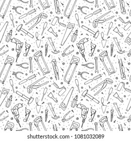 Hand drawn tools seamless pattern