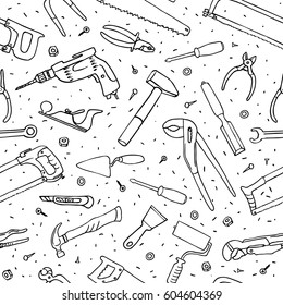 Hand drawn tools seamless vector pattern