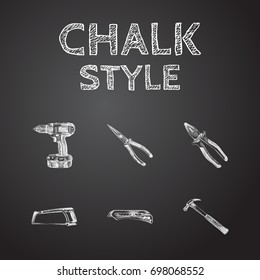 Hand Drawn Tools Sketches Set. Collection Of Tool, Handsaw, Nippers Sketch Elements.