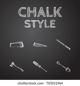 Hand Drawn Tools Sketches Set. Collection Of Digger, Hatchet, Turn-Screw And Other Sketch Elements.