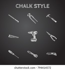 Hand Drawn Tools Sketches Set. Collection Of Tool, Blade, Turn-Screw And Other Sketch Elements.