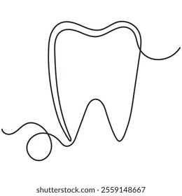 Hand drawn tooth with continuous line representing dental health, hygiene or dentistry. Minimalistic and modern, perfect for illustrating dental care, oral health or dental services. Vector, eps 10