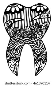 Hand drawn, tooth doodle style illustration