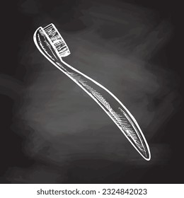 Hand drawn toothbrush  doodle sketch isolated on chalkboard  background. Vector illustration.  Toothache treatment.