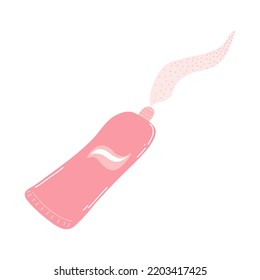 Hand drawn toothpaste in cartoon flat style. Vector illustration of dental supplies, dental care concept, oral hygiene.