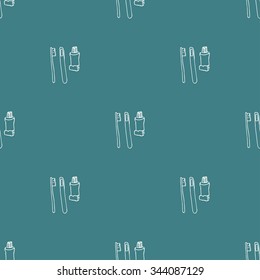 Hand drawn toothpaste and toothbrush  seamless doodle pattern