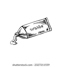 Hand drawn toothpaste vintage  sketch isolated on white background. Vector illustration. Toothache treatment.