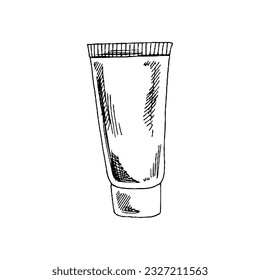 Hand drawn toothpaste vintage  sketch isolated on white background. Vector illustration. Toothache treatment.