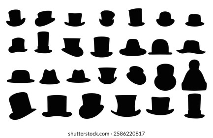 Hand drawn top hat silhouette set