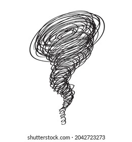 Hand drawn tornado. Sketched doodle whirlwind, scribble storm swirl, handdrawn tornado, sketchy cyclone vector illustration