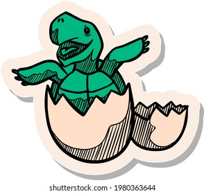 Hand drawn tortoise hatching icon in sticker style vector illustration