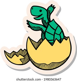 Hand drawn tortoise hatching icon in sticker style vector illustration