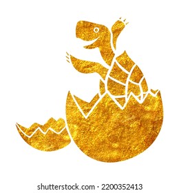 Hand drawn tortoise hatching icon in gold foil texture vector illustration
