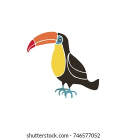 Hand drawn toucan icon. Bright colors. Vector illustration.