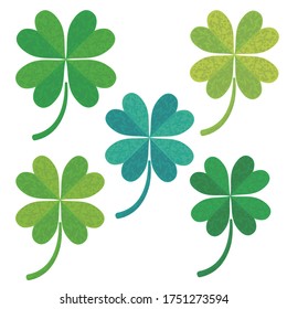 Hand drawn touch four leaf clover illustration, icon. A symbol of good luck. Set of 5 illustration materials.