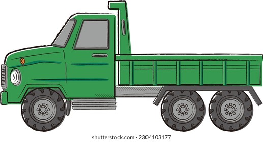 Hand drawn touch vector illustration of a dump truck