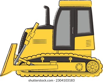 Hand drawn touch vector illustration of a bulldozer