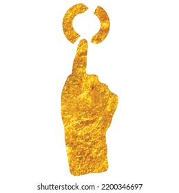 Hand drawn touchpad finger gesture icon in gold foil texture vector illustration