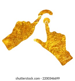 Hand drawn touchpad finger gesture icon in gold foil texture vector illustration