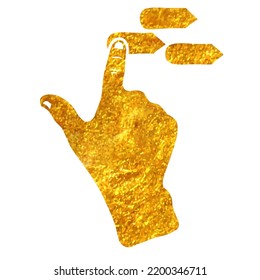 Hand drawn touchpad finger gesture icon in gold foil texture vector illustration
