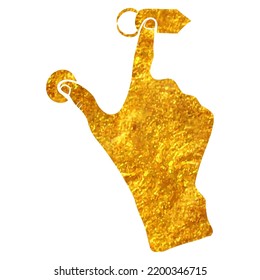 Hand drawn touchpad finger gesture icon in gold foil texture vector illustration