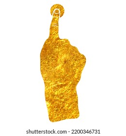 Hand drawn touchpad finger gesture icon in gold foil texture vector illustration