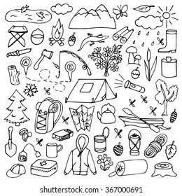 Hand drawn tourism set. Vector illustration of doodle travel elements
