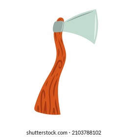 Hand drawn tourist axe, vector illustration in flat doodle style. Tourist equipment isolated on white background