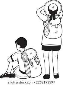 Hand Drawn Tourist couple standing illustration in doodle style isolated on background