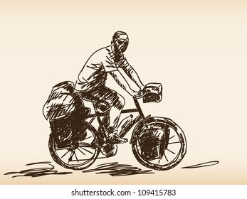 Hand drawn tourist cyclist