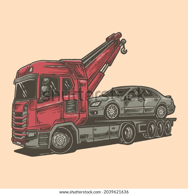 hand drawn tow truck\
vector illustration