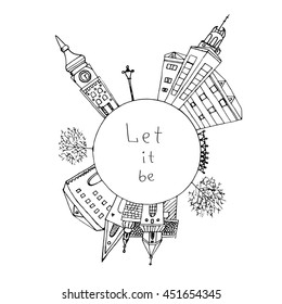 Hand drawn town. Vector illustration