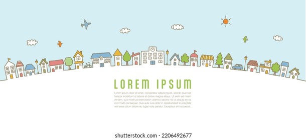 Hand drawn townscape background; vector illustration