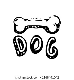 Hand Drawn Toy Artificial Chewing Bone for Dog doodle. Sketch pets icon. Decoration element. Isolated on white background. Vector illustration.
