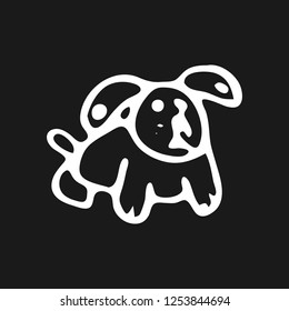 Hand drawn toy dog doodle. Sketch children's toy icon. Decoration element. Isolated on black background. Vector illustration.