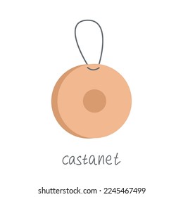 Hand drawn toy musical instruments for kids. Flat vector wooden castanet illustration. Clipart isolated on white background
