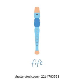 Hand drawn toy musical instruments for kids. Flat vector fife illustration. Clipart isolated on white background