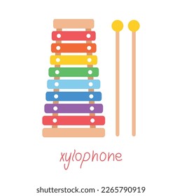 Hand drawn toy musical instruments for kids. Flat vector xylophone illustration. Clipart isolated on white background