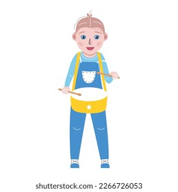 Handgezeichnete Musikinstrumente für Kinder. Flaches VektorKleinkind mit Drum-Illustration. Videokunst einzeln auf weißem Hintergrund