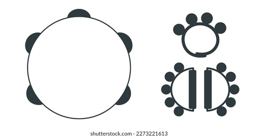 Hand drawn toy musical instruments for kids. Flat vector silhouette illustration. Clipart isolated on white background