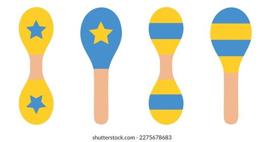 Hand drawn toy musical instruments for kids. Flat vector illustration. Clipart isolated on white background